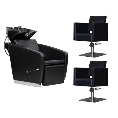 Dwa czarne fotele myjni fryzjerskiej